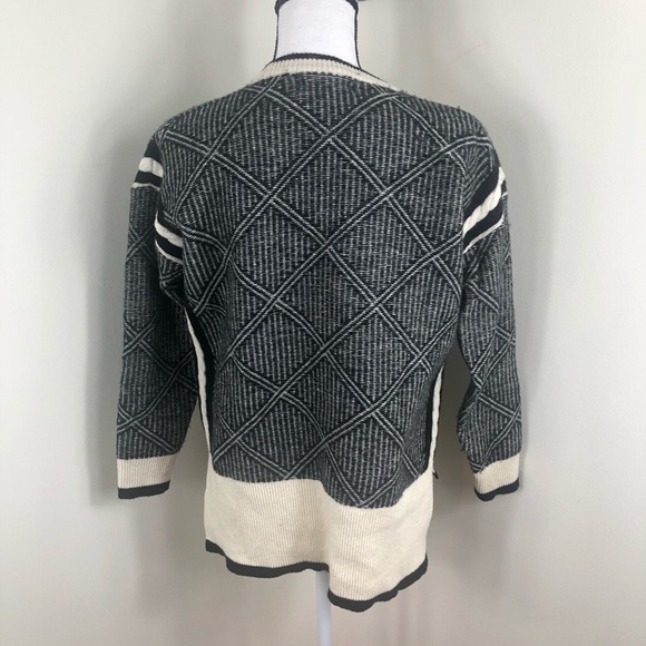 Madewell Diamond Black Cream HighLow Sweater XS - Picture 5 of 6